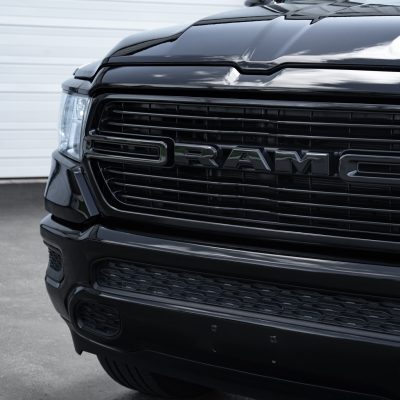 Black RAM truck grille with chrome delete trim by Atlantic Custom Wraps in North Carolina