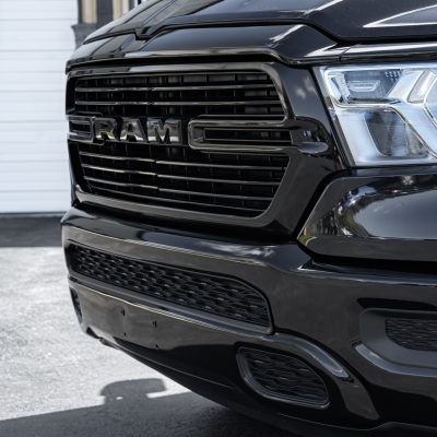 Black RAM truck with custom chrome delete styling by Atlantic Wraps in Charlotte NC