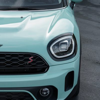 Mint green Mini Cooper with vinyl car wrap on the hood and front panels by Atlantic Custom Wraps in NC
